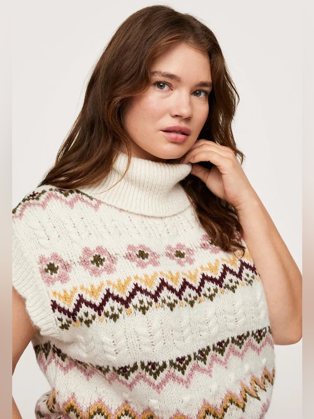 Mango Fair Isle Whimsical Turtleneck Sweater Shell XL - Picture 3 of 8